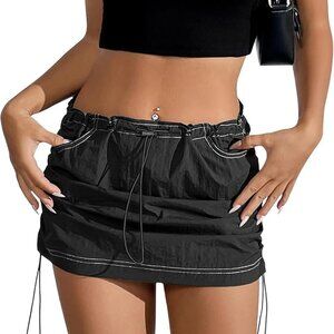 Sz M Cargo Mini Skirt Drawstring Sexy Skirt Low Rise with Pocket X003XIJ0BH